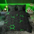 thumbnail image 1 of jejeloiu Purple Black Honeycomb 7-Piece Bedding Comforter Set,Neon Hexagon Print King Bedding Sets For Kids Reversible, 1 of 8