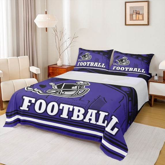 jejeloiu Purple Black Rugby Twin 3-Piece Football Lover Sport Sheet Set