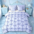 thumbnail image 1 of jejeloiu Purple Bow Pattern 7-Piece Twin Bedding Sets,Cartoon Bowknot Bowtie Bedding Comforter Set For Girl Reversible, 1 of 8