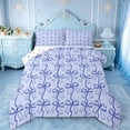 thumbnail image 1 of jejeloiu Purple Bow Pattern Queen Comforter Set,Cartoon Bowknot Bowtie Bedding Comforter Set For Girl Reversible 3pcs, 1 of 8