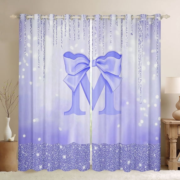 jejeloiu Purple Bows Bowknot Black Out Curtains,Letter M Print Curtains Pack of 2 (42x63 Each) For Bowtie Girls