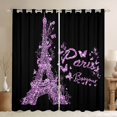 thumbnail image 1 of jejeloiu Purple Butterflies Print Curtains Pack of 2 (42x84 Each),3D Paris Eiffel Tower Curtains Blackout For Girls Teens, 1 of 6
