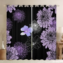 jejeloiu Purple Flower Blossom Black Out Curtains,Retro Floral Pattern Curtains Pack of 2 (42x63 Each),Minimalist Aesthetic Artwork Bedroom Curtains For Girls,Breathable Home Decor