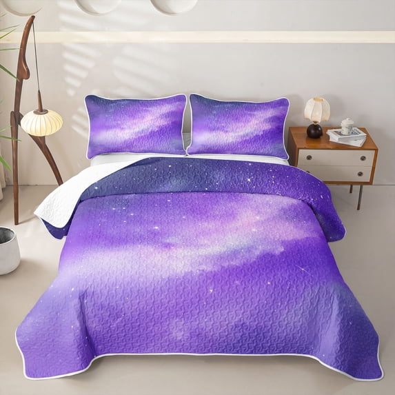 jejeloiu Purple Galaxy Star Twin Quilt Set Kids,Magical Night Sky Pattern Twin Coverlet Set For Girls,2-Piece