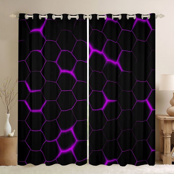 jejeloiu Purple Geometric Hexagon Curtains Pack of 2 (42x84 Each),Honeycomb Pattern Curtains Blackout For Teens