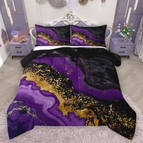 jejeloiu Purple Gold Black Bedding Comforter Set,Marble Fulid Art Twin Comforter Sets,Modern Aesthetic Art Bedding Set For Adults,Ltra Soft Home Decor Reversible,2-Piece