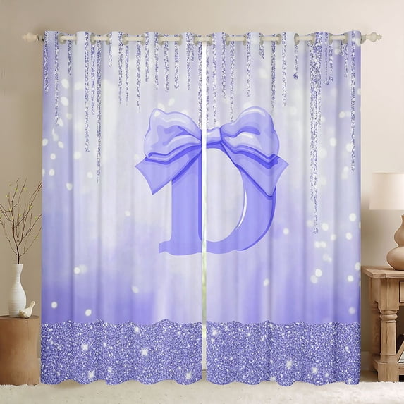 jejeloiu Purple Monogrammed D Black Out Curtains,Ribbon Bowknot Bow Curtains Pack of 2 (42x63 Each) For Girls Teens
