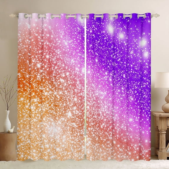 jejeloiu Purple Orange Sparkling Print Blackout Curtains Set of 2 (52x84 Each) Kids,Multicolor Aesthetic Art Window Curtains For Girls