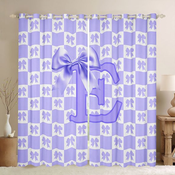 jejeloiu Purple Personalized Gifts Blackout Curtains Set of 2 (52x84 Each),First Letter E Window Curtains For Bows Lover