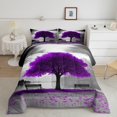 thumbnail image 1 of jejeloiu Purple Tree Artwor Queen Comforter Set,Rustic Mountain River Bedding Sets,Romantic Theme Bedding Comforter Set For Adults,Luxury Bedroom Decor Reversible,3pcs, 1 of 7