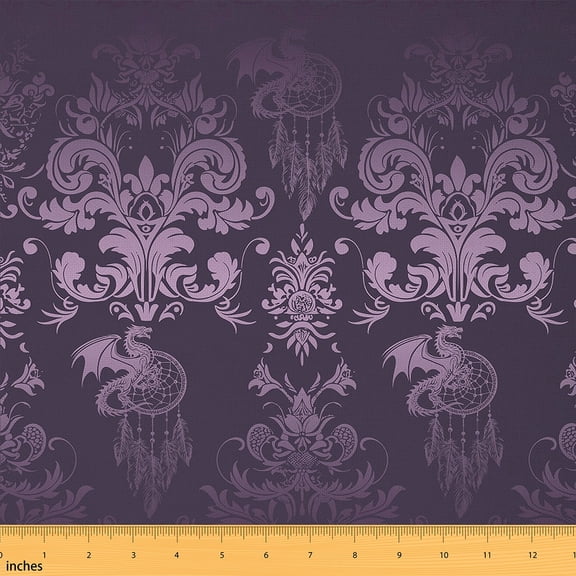 jejeloiu Purple Victorian Flower Fabric by the Yard 2 Yards,Magic Animal Dragon Room Decor Fabric by the Yard,Vintage Gothic Floral Fabric for Sewing For Men Women,,Lightweight Room Decorative