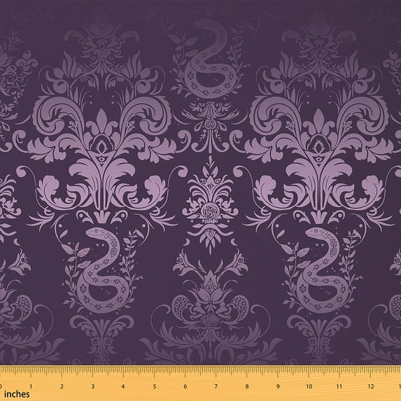 jejeloiu Purple Victorian Flower Fabric by the Yard 5 Yards,Boho Bohemian Snake Fabric for Sewing,Vintage Gothic Floral Home Decor Fabric by the Yard For Men Women,,Lightweight Room Decorative
