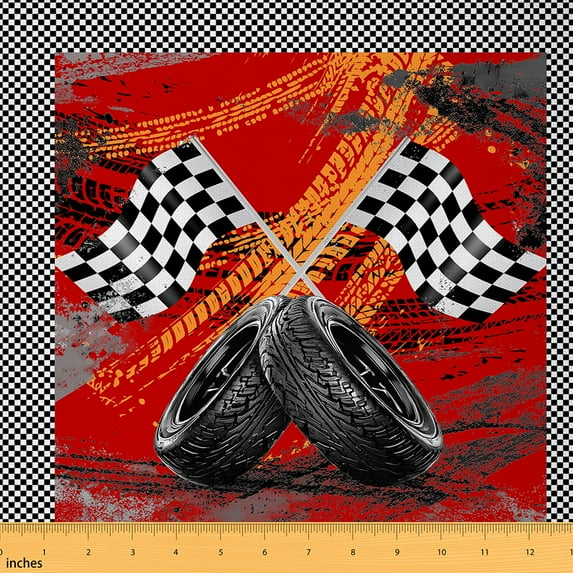 jejeloiu Racing Car Fabric by the Yard 3 Yards,Modern Geometric Plaid Sewing Fabric,Red Graffiti Fabric for Sewing For Boys Kids,Ultra Soft Home Decor