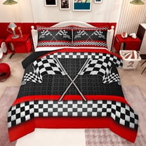 jejeloiu Racing Falg Bedding Comforter Set,Classic Checkerboard Twin Comforter Sets,Speed Extreme Sport Bedding Set For Boys Kids,Luxury Bedroom Decor Reversible,2pcs