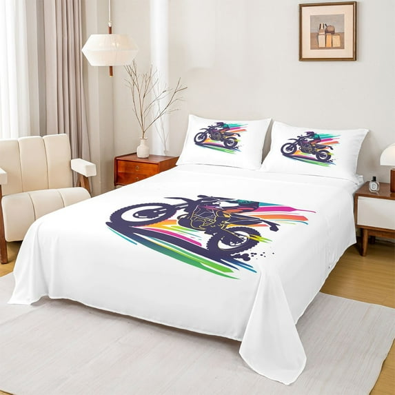 jejeloiu Racing Games Bed Sheets,Extreme Motorcycle Lovers King Sheets For Boys 4 Pieces
