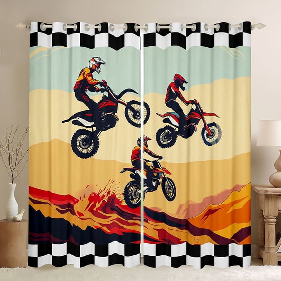 jejeloiu Racing Motocross Blackout Curtains Set of 2 (52x84 Each),Orange White Black Window Curtains For Boys Men