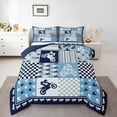 thumbnail image 1 of jejeloiu Racing Motorcycle Full Size Comforter Sets,Extreme Sports Theme Bedding Comforter Set,Blue Geometric Buffalo Bedding Sets For Boys Kids,Breathable Bedroom Decorative Reversible,3-Piece, 1 of 8