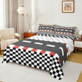 thumbnail image 1 of jejeloiu Racing Track Twin Sheet Set,Speed Sport Black White Plaid,Luxury Decor For Teens,3-Piece, 1 of 7