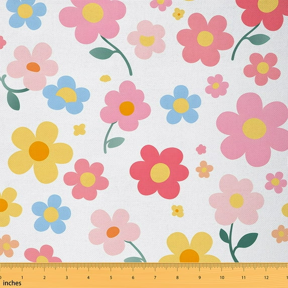 jejeloiu Rainbow Daisy Fabric by the Yard 1 Yard,Rustic Flower Floral Home Decor Fabric by the Yard,Natural Plant Sewing Fabric For Princess,Luxury Bedroom Decor