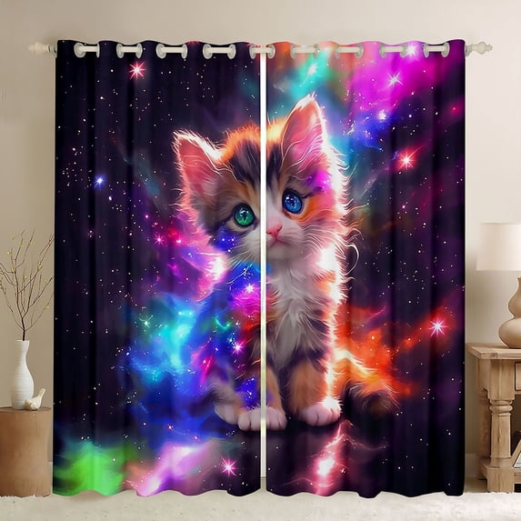 jejeloiu Rainbow Lovely Kitten Black Out Curtains Kids,Kawaii Cat Curtains Pack of 2 (42x63 Each) For Girls