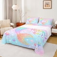 thumbnail image 1 of jejeloiu Rainbow Mermaid Tail Bed Sheets For Girls,Sparkling Print Shell Starfish Full Size Sheets,Pink Blue,4 Pieces,1 Flat Sheet, 1 Fitted Sheet and 2 Pillowcases, 1 of 6