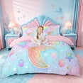 thumbnail image 1 of jejeloiu Rainbow Mermaid Tail Bedding For Girls,Sparkling Print Shell Starfish Duvet Cover Full,Pink Blue,Pink Reversible,3 Pieces,1 Duvet Cover and 2 Pillowcases, 1 of 6