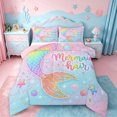 thumbnail image 1 of jejeloiu Rainbow Mermaid Tail Full Size Comforter Sets For Girls,Sparkling Print Shell Starfish Bedding Comforter Set,Pink Blue,Pink Reversible,3pcs,1 Comforter and 2 Pillowcases, 1 of 7