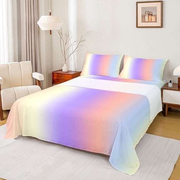 jejeloiu Rainbow Pastel Gradient Bed Sheets Kids,Multi Tone Print King Sheets,4pcs