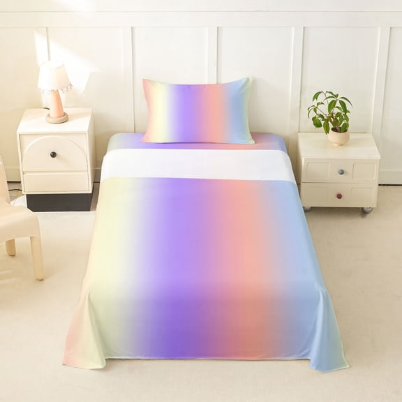 jejeloiu Rainbow Pastel Gradient Twin Sheet Sets Kids,Multi Tone Print Bedding,3pcs