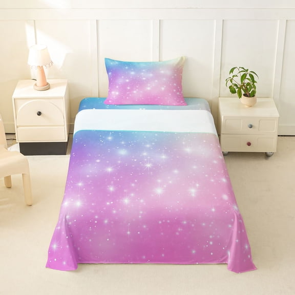 jejeloiu Rainbow Star Pattern Twin Sheet Sets Kids,Abstract Galaxy Bedding For Girls,3pcs