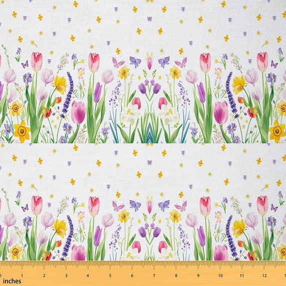 jejeloiu Rainbow Tulip Fabric by the Yard 1 Yard,Rustic Flower Floral Home Decor Fabric by the Yard,Cartoon Daisy Sewing Fabric For Princess,Luxury Bedroom Decor