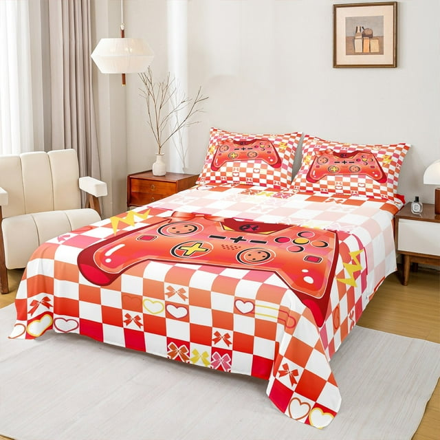 jejeloiu Re Gamepad Queen Sheet Sets,Modern Video Game Flat Sheet