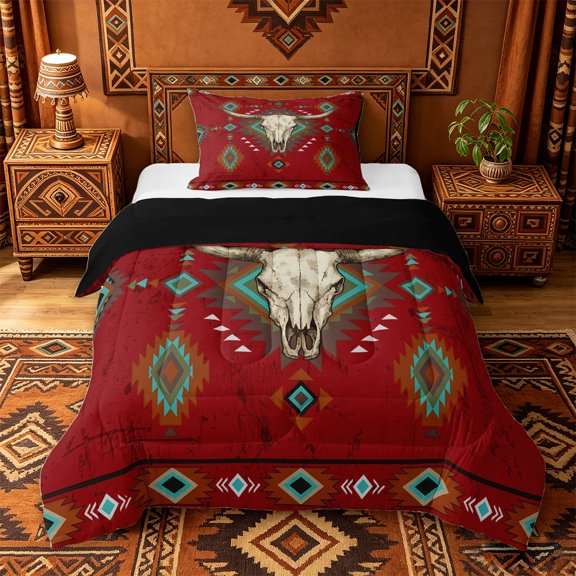 jejeloiu Red Aztec Print Twin Comforter Sets Kids,Tribal Geometric Pattern Bedding SetFor Men,Reversible,2 Pieces