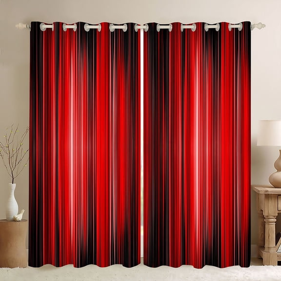 jejeloiu Red Black Gradient Stripe Texture Black Out Curtains Kids,Ombre Pattern Curtains Pack of 2 (42x63 Each)