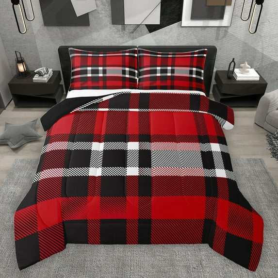 jejeloiu Red Black Stripes Bedding Comforter Set,Modern Abstract Geometric Twin Comforter Sets,Minimlasim Plaid Grid Bedding Set For Boys Kids,Luxury Bedroom Decor Reversible,2 Pieces
