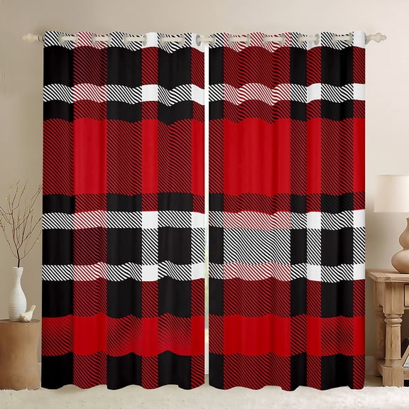 jejeloiu Red Black Stripes Black Out Curtains,Modern Abstract Geometric Curtains Pack of 2 (42x63 Each),Minimlasim Plaid Grid Bedroom Curtains For Boys Kids,Luxury Bedroom Decor