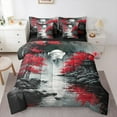 thumbnail image 1 of jejeloiu Red Cherry Blossoms Twin Bedding Sets 7-Piece,Fuji Mountain Bedding Comforter Set,Japanese Style Sheet Sets For Adult,Breathable Home Decor Reversible, 1 of 8