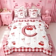 thumbnail image 1 of jejeloiu Red Cherry Monogram C 7pcs Bedding Comforter Set For Girls,Ribbon Bow Letter Design Queen Bedding Sets For Kids,Pink Reversible, 1 of 7