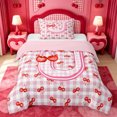 thumbnail image 1 of Catabedysis Red Cherry Pattern Twin Comforter Sets For Girl,Checkered Initial U Pattern Bedding Set,Pink Reversible,2 Pieces,1 Comforter and 1 Pillowcase, 1 of 7