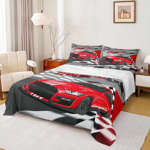 jejeloiu Red Cool Car Twin Sheet Sets,Extreme Sport Lover Bedding For Racing Gamer 3 Pieces