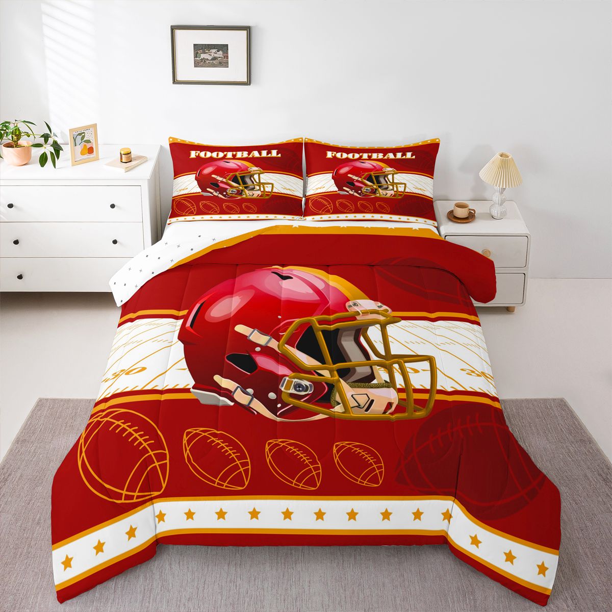 jejeloiu Red Football Helmet Bedding Comforter Set,Rugby Sport Twin ...