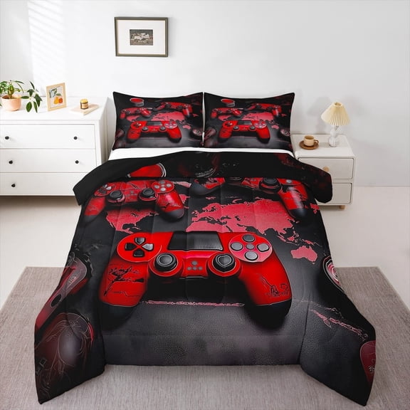 jejeloiu Red Gamepad Bedding Comforter Set,Modern Video Game Twin Comforter Sets,Gaming Gamer Bedding Set For Girl Kids,Super Cozy Bedroom Decor Reversible,2-Piece
