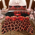thumbnail image 1 of jejeloiu Red Leopard Pattern Queen Comforter Set,Cartoon Bowknot Ribbon Bedding Comforter Set For Cheetah Lover Reversible 3pcs, 1 of 8