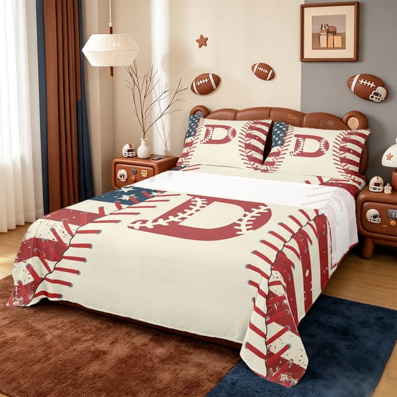 jejeloiu Monogram D Full 4-Piece Boys Baseball Sheet Set