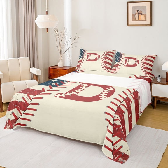 jejeloiu Monogram D Twin 3-Piece Boys Baseball Sport Sheet Set