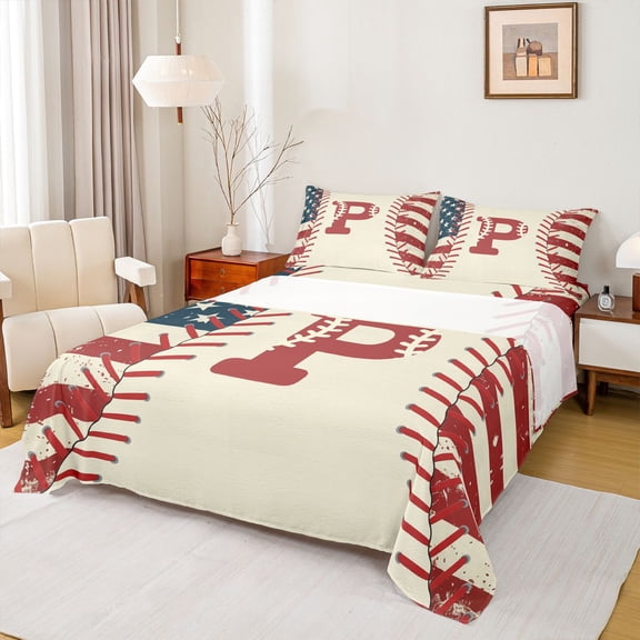 jejeloiu Red Monogrammed P Twin Sheet Sets,Boys Ball Games Bedding For Baseball Boys 3 Pieces