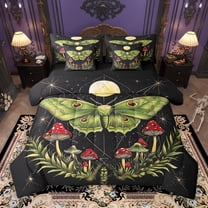 jejeloiu Red Mushroom 7-Piece Twin Bedding Sets,Green Moth Bedding Comforter Set,Tropical Botanical Leaves Sheet Sets For Girl Child,Microfiber Bedroom Decor Reversible