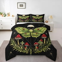 jejeloiu Red Mushroom Bedding Comforter Set,Green Moth Twin Comforter Sets,Tropical Botanical Leaves Bedding Set For Girl Child,Microfiber Bedroom Decor Reversible,2pcs