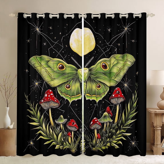 jejeloiu Red Mushroom Blackout Curtains Set of 2 (38x54 Each),Green Moth Curtains and Drapes,Tropical Botanical Leaves Living Room Curtains For Girl Child,Microfiber Bedroom Decor