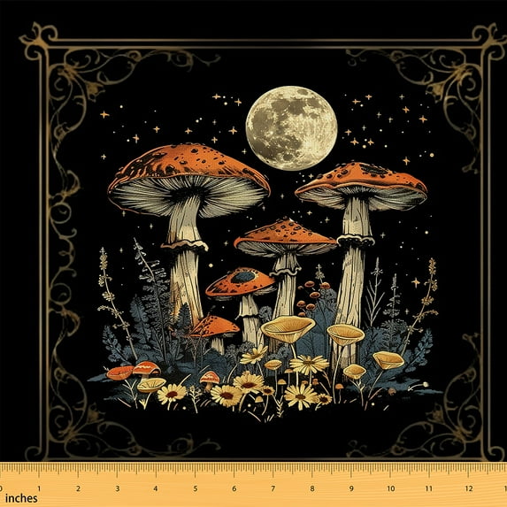 jejeloiu Red Mushroom Fabric by the Yard 5 Yards,Country Daisy Flower Fabric for Sewing,Moon Stars Print Home Decor Fabric by the Yard For Girl Child,Microfiber Bedroom Decor